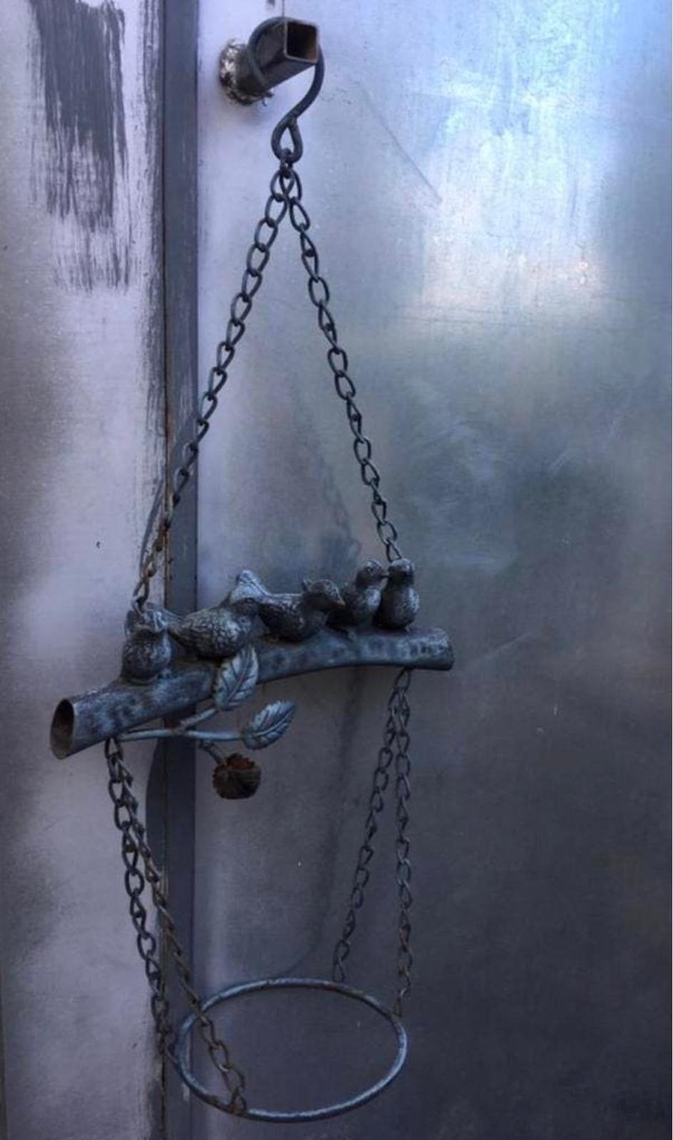Metalen vogelbeeldje hangdecoratie tuindecoratie v.bloempot, Ophalen, Gebruikt
