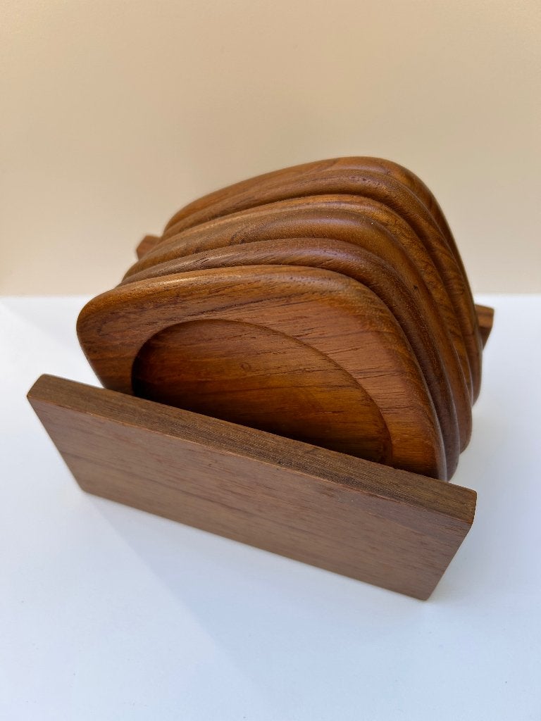 Mid Century teak houten onderzetters Deens, Verzenden
