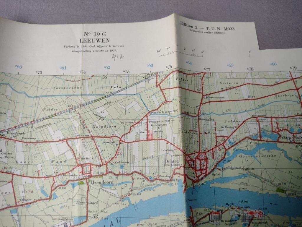 39 G Leeuwen Ijzendoorn Wamel Megen Ochten Plattegrond 1957, Antiek en Kunst, Ophalen of Verzenden