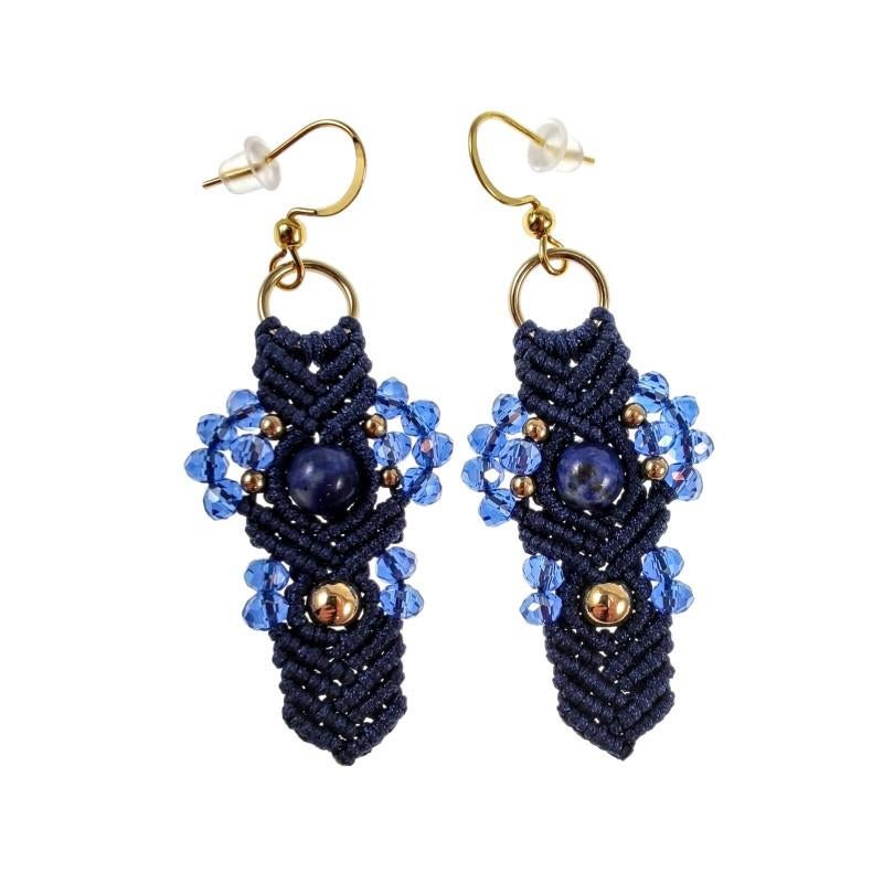 Lange Oorbellen Dames Verguld RVS Haakoorbellen Marineblauw, Overige materialen, Hangers, Birgitta-Gracht 33, 6465 EL Kerkrade, Nederland