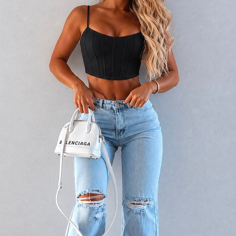 Bershka zwarte corset top, Verzenden, Zwart, Maat 42/44 (L), Zo goed als nieuw