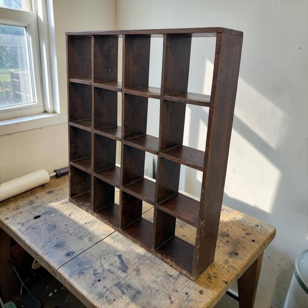 Vintage houten vakkenrekje / etagere / rek, Ophalen, Gebruikt, 50 tot 70 cm, 105 cm of meer