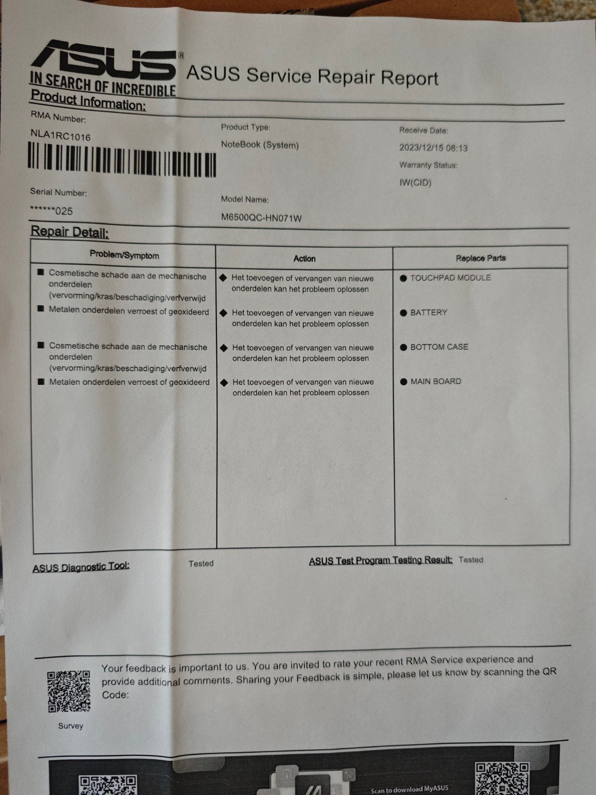 ASUS M6500Q onderdelen - Moederbord, batterij, behuizing, Ophalen of Verzenden