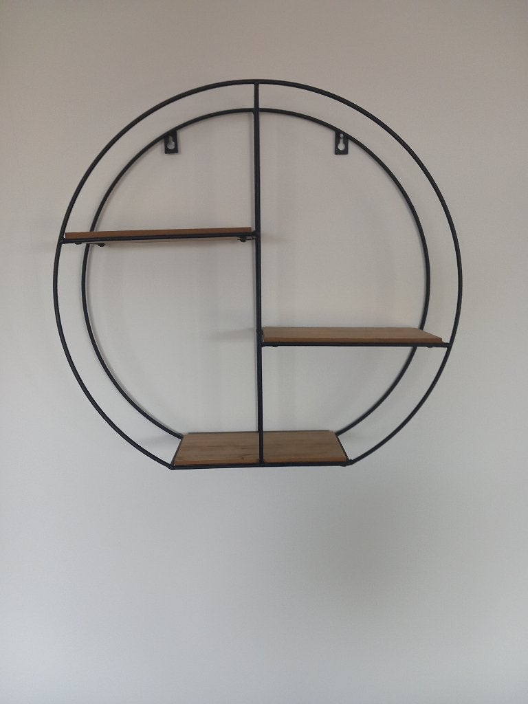 2 Ronde wandrekjes met houten planken - Zwart metaal, Huis en Inrichting, Ophalen, Metaal, Zwart, Decoratieobject
