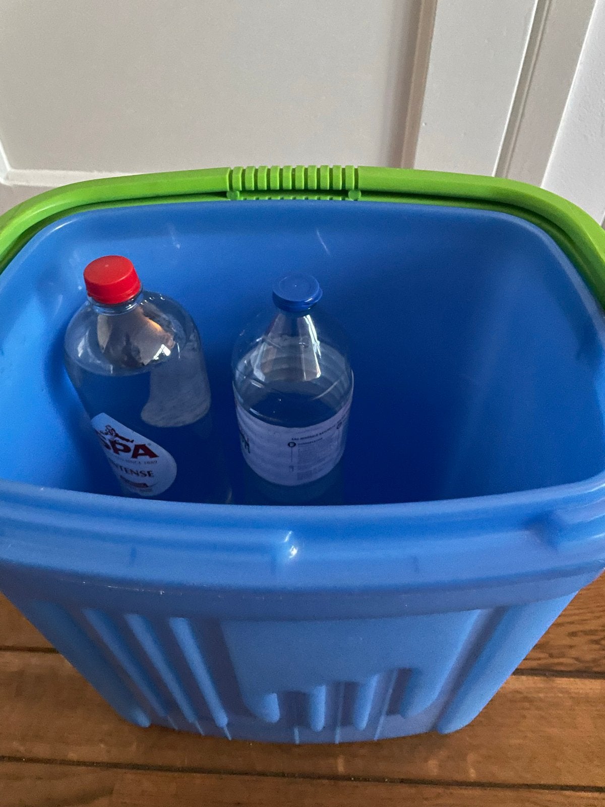 Blauwe koelbox met groen handvat, Ophalen of Verzenden, Gebruikt, Koelbox, Koelelement