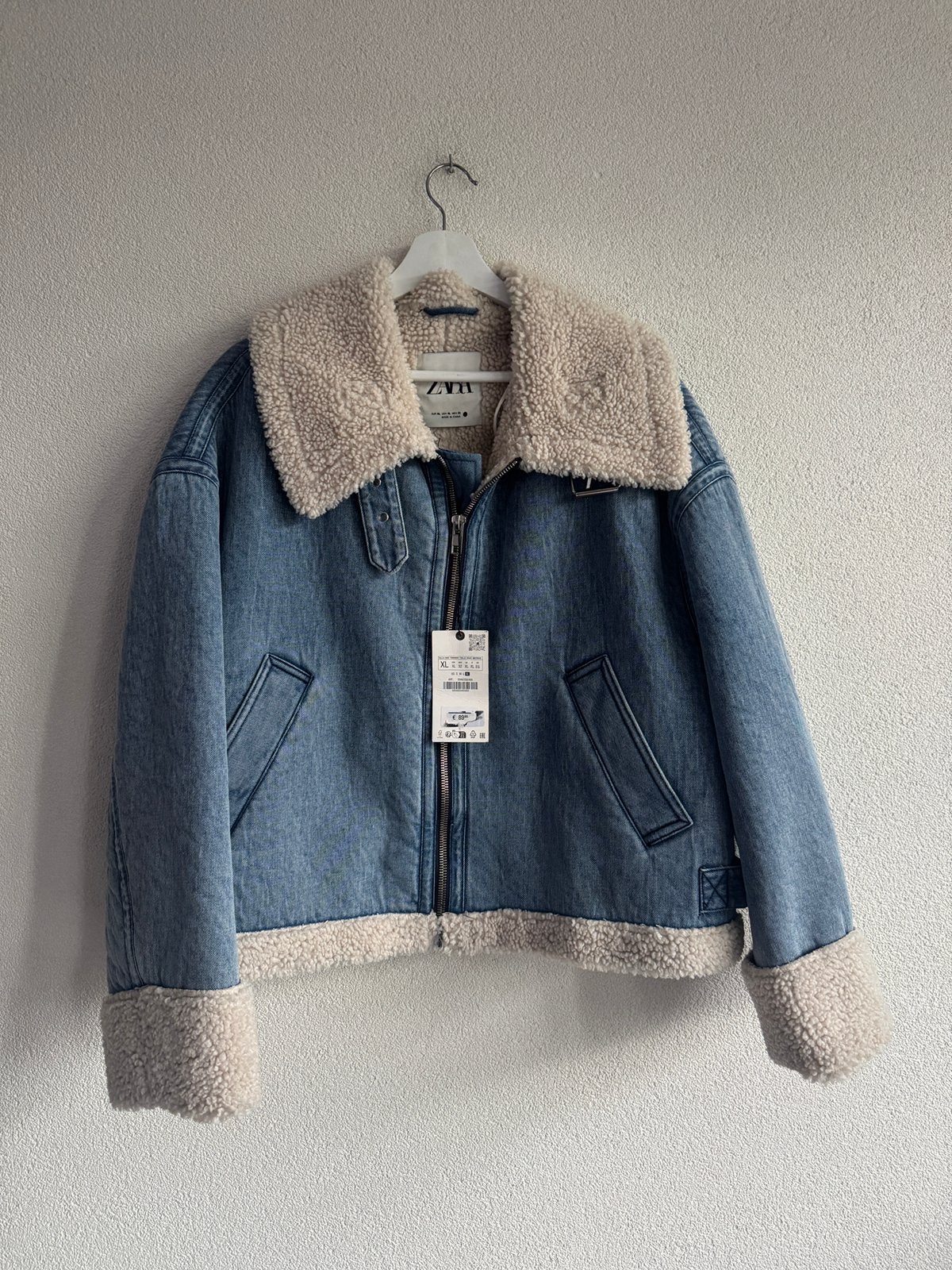 Zara blauw denim trucker jack met shearling, Blauw, Zara, Maat 46/48 (XL) of groter, Nieuw