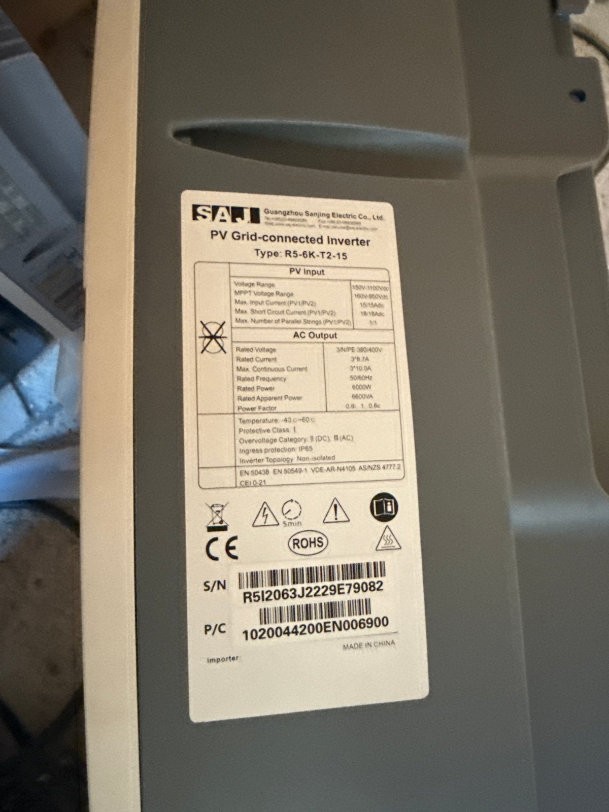 SAJ PV Grid-connected Inverter - Type: R5-6K-T2-15, Ophalen of Verzenden, Gebruikt, Overige typen