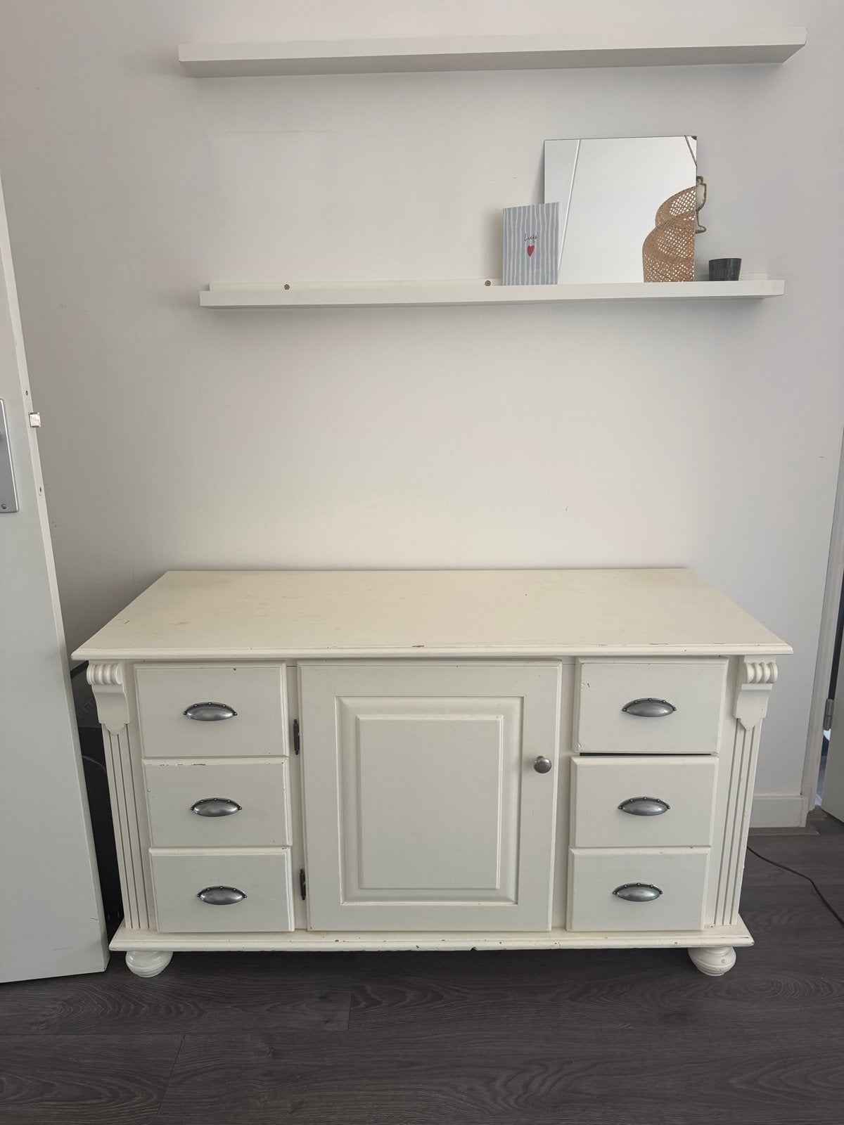 Crèmekleurig dressoir met lades en deuren, Ophalen, Gebruikt, 100 tot 150 cm, Met lade(s)