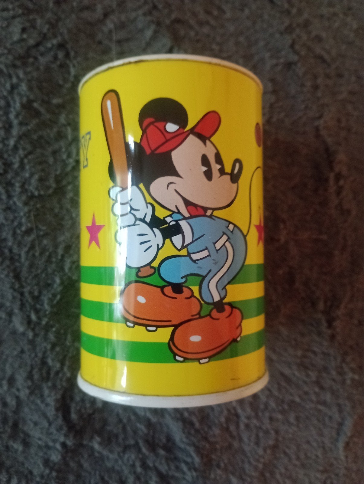 Vintage Mickey Mouse spaarpot - Honkbal thema, Verzamelen, Spaarpotten, Ophalen of Verzenden, Gebruikt, Metaal of Blik, Strip- of Tekenfilmfiguur