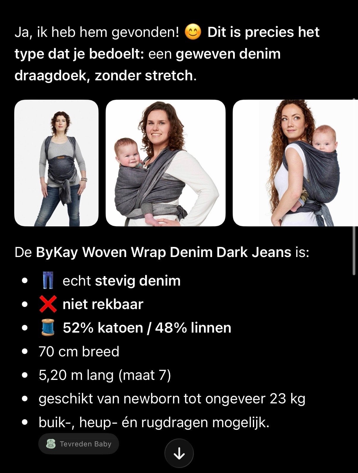ByKay Woven Wrap Denim Dark Jeans Draagdoek (geen stretch), Draagdoek, Zo goed als nieuw, Buik, Rug of Zij, Ophalen