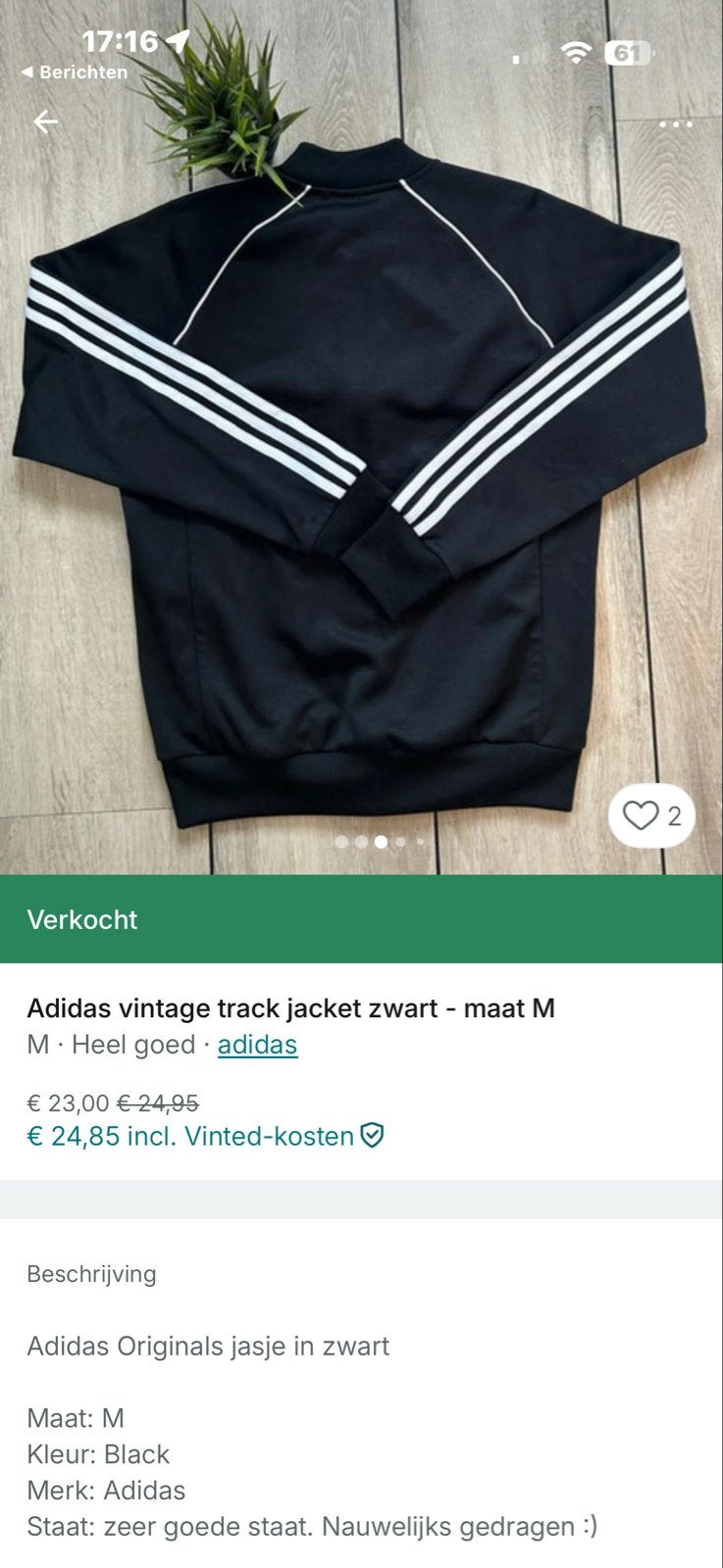 Adidas vintage track jacket zwart - Maat M, Ophalen of Verzenden, Zo goed als nieuw, Maat 38/40 (M), Zwart
