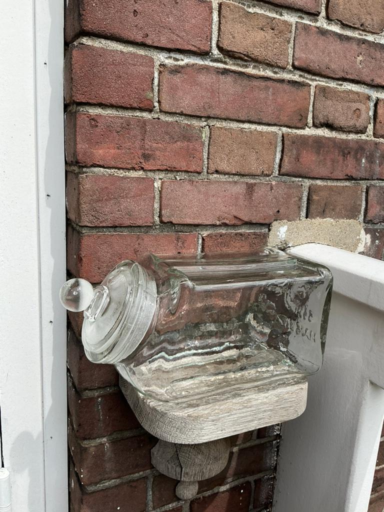 Liggende glazen stopfles, snoeppot v. Ikea met stop + chip ., Ophalen of Verzenden
