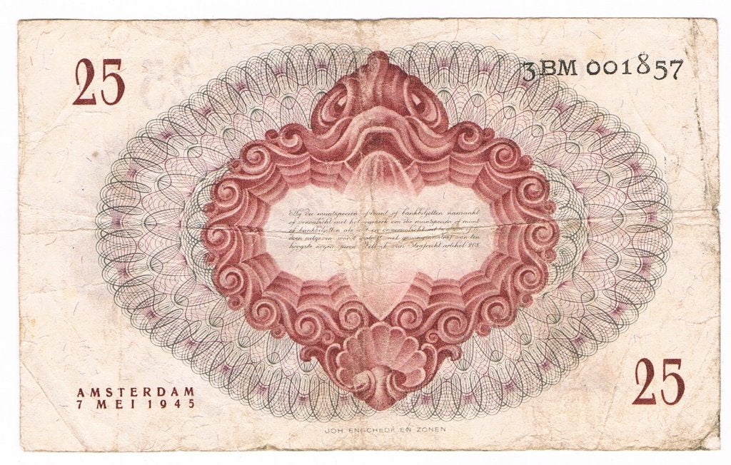 25 gulden 7 mei 1945 Meisje in blauw, Postzegels en Munten, Verzenden, 25 gulden, Los biljet