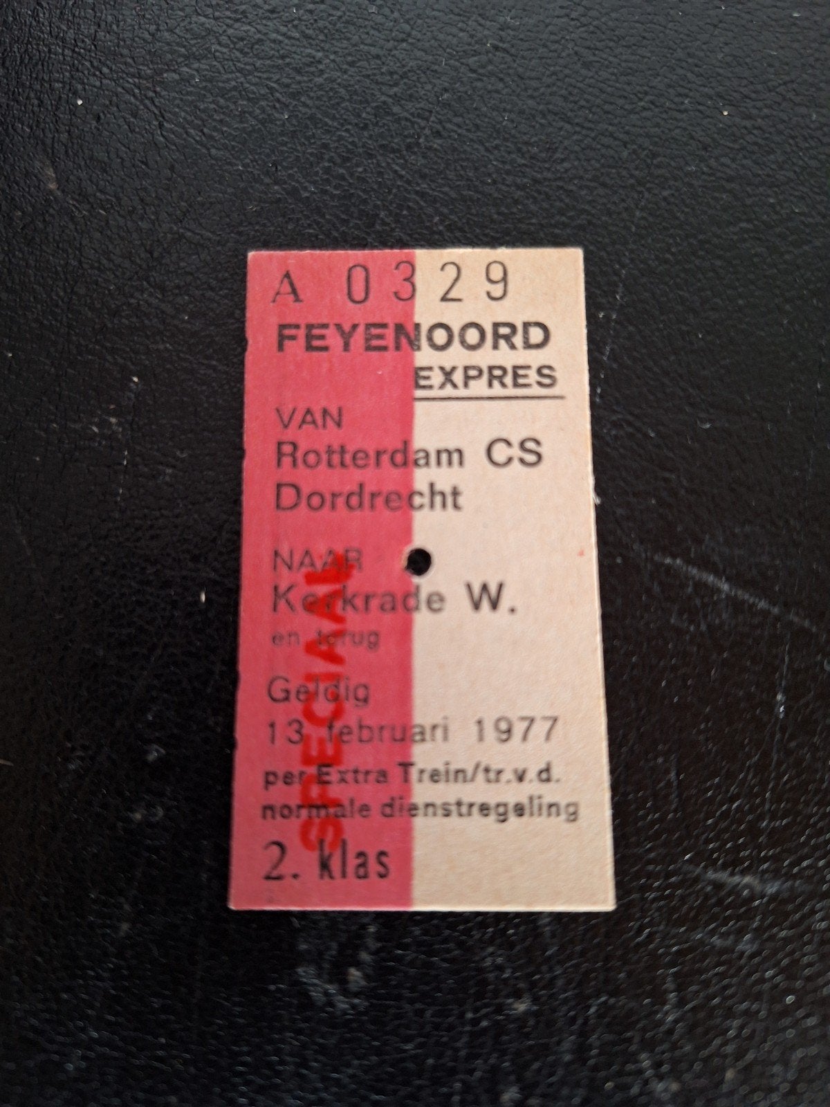 Oud treinkaartje Feyenoord Expres (Roda JC-Feyenoord 1977), Ophalen of Verzenden, Gebruikt, Feyenoord, Poster, Plaatje of Sticker