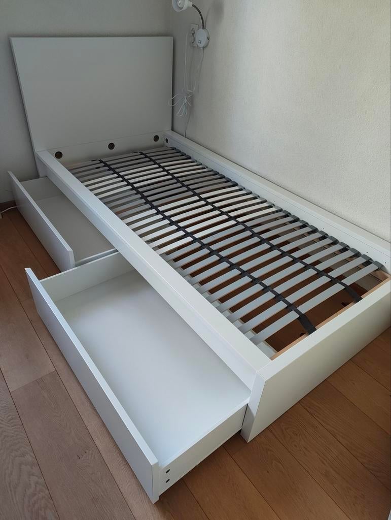 Bed Ikea Malm wit zonder laden, Ophalen, Gebruikt, 90 cm, Eenpersoons