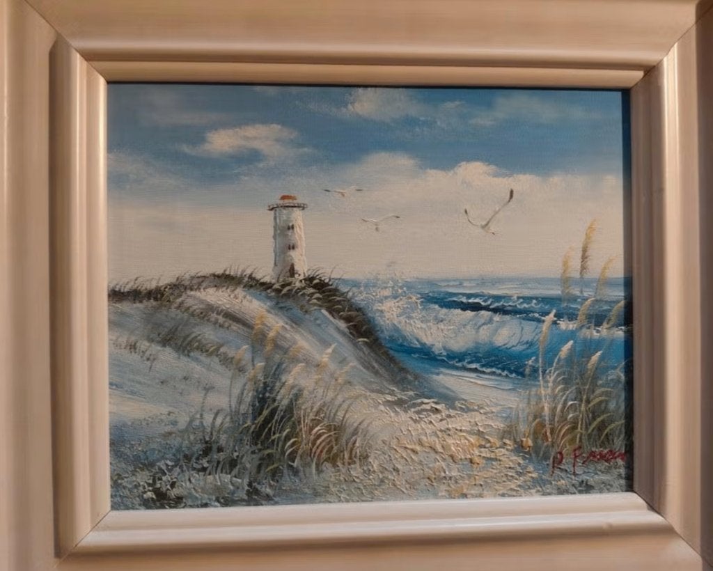 Schilderij duinen en strand ERG MOOI!, Landschap, Aquarel, Ingelijst, Ophalen of Verzenden