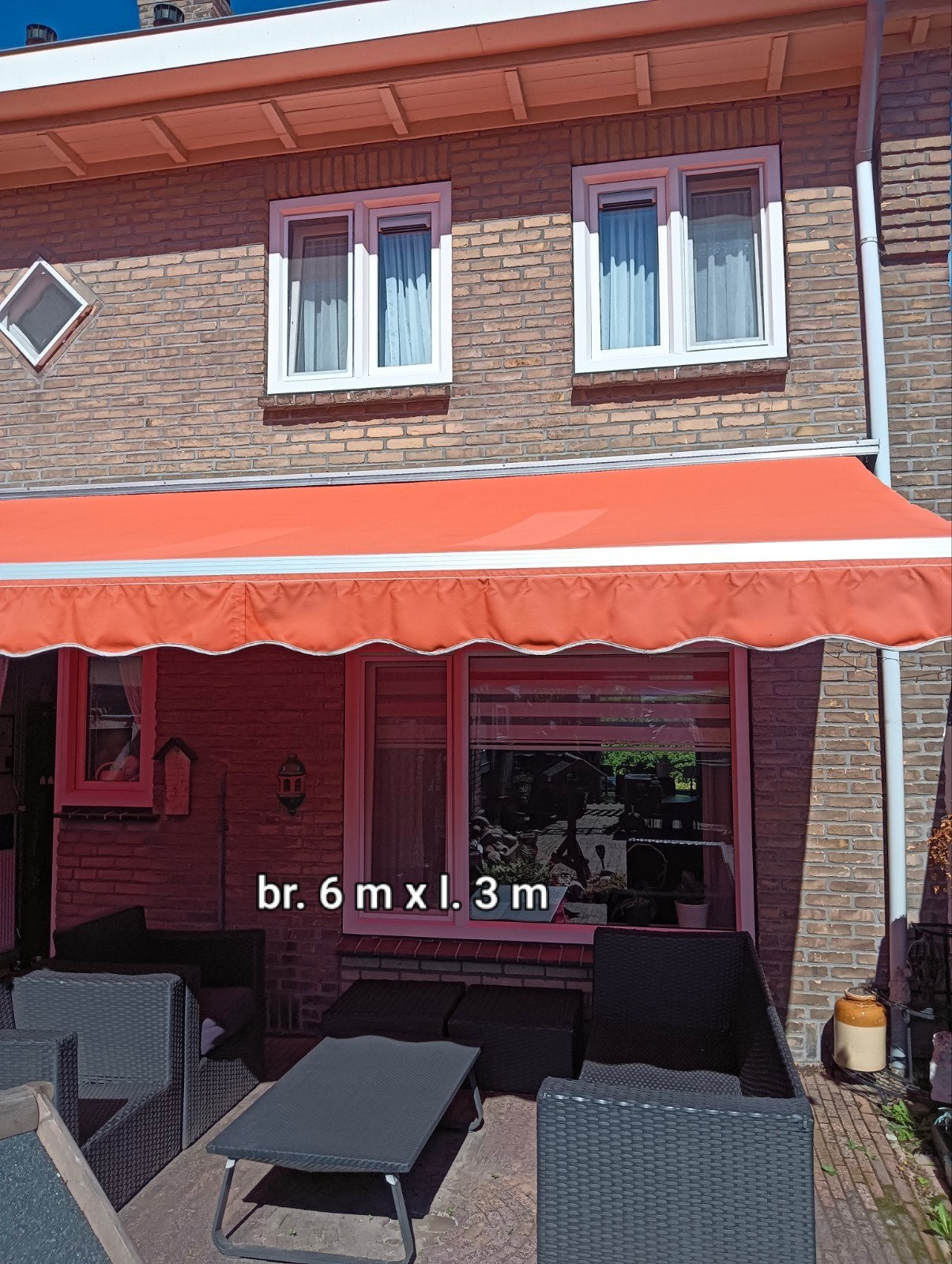 Elektrisch knikarmscherm 6m x 3m, Ophalen, 450 cm of meer, Elektrisch, Zo goed als nieuw