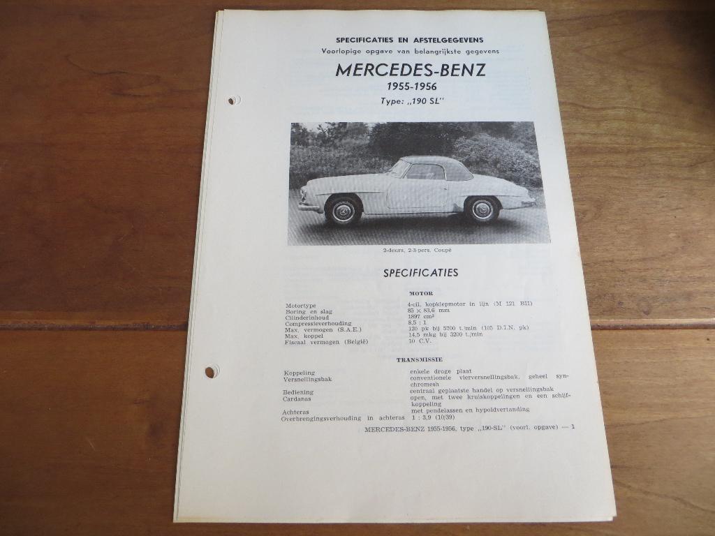 Vraagbaak Mercedes-Benz 190 SL W121 specificaties, Auto diversen, Handleidingen en Instructieboekjes, Ophalen of Verzenden