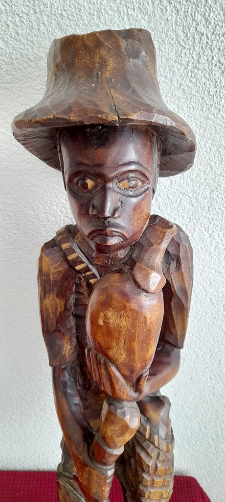 Vintage Haïtiaans Houtsnijwerk - Inheemse Veldwerker, Antiek en Kunst, Houtsnijwerk, Verzenden, 50 - 100 cm, Handgemaakt