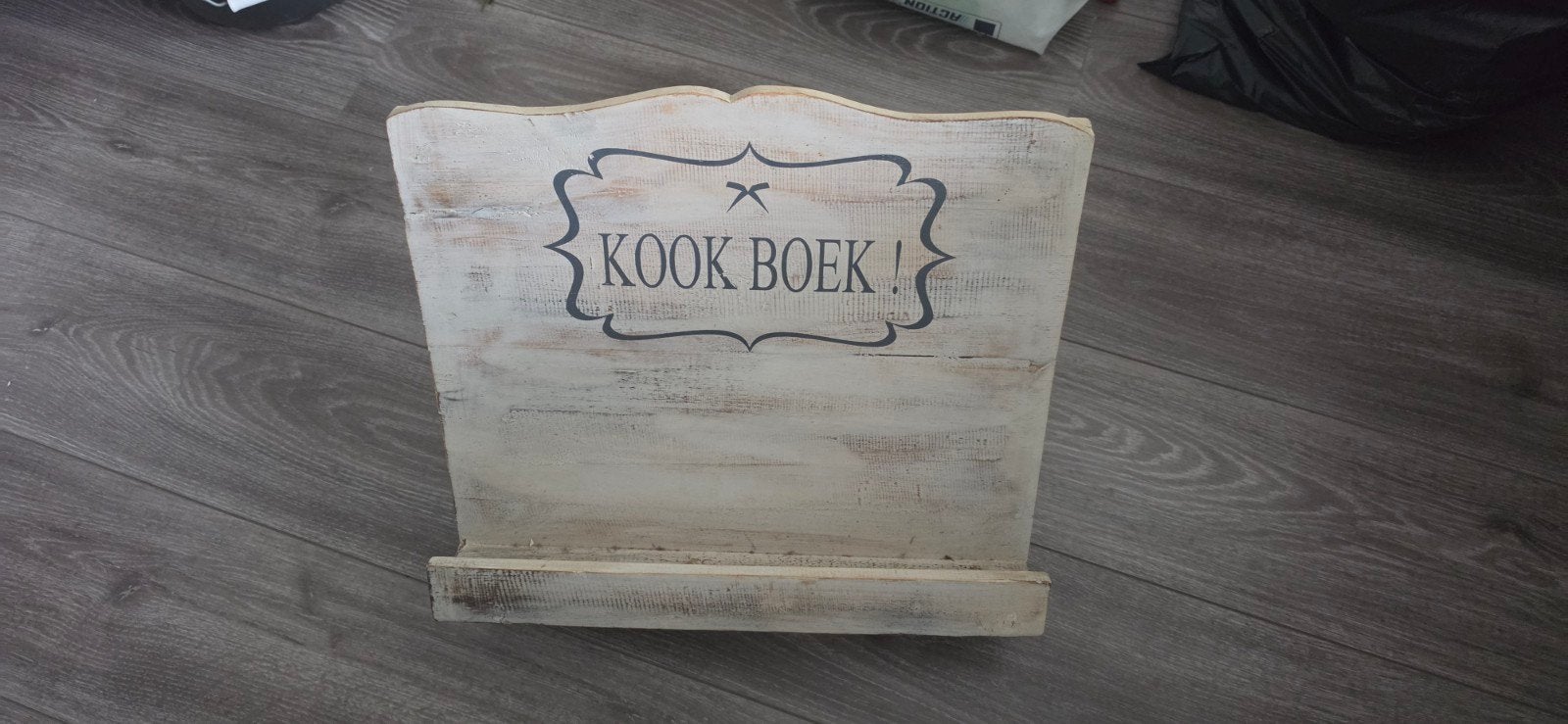 Houten kookboekstandaard met 'Kookboek!' opdruk, Hout, Overige merken, Ophalen, Beige