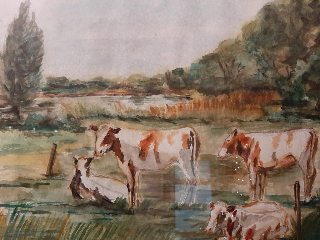 Schilderij: Koeien in de wei - Schilder: Jaap Harjer, Antiek en Kunst, Kunst | Schilderijen | Klassiek, Ophalen