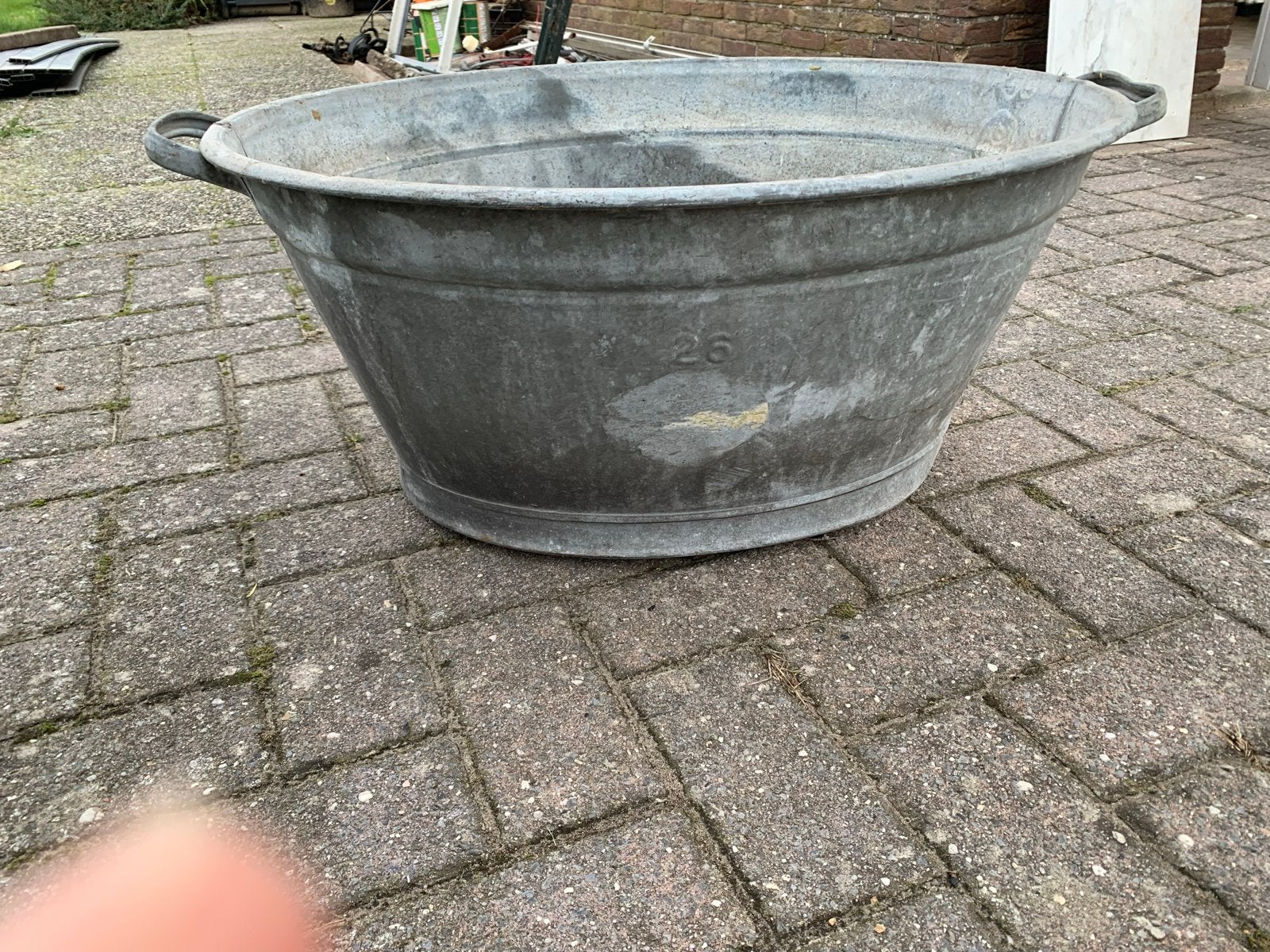 Grote Zinken Kuip - Vintage Was- of Plantenbak, Ophalen