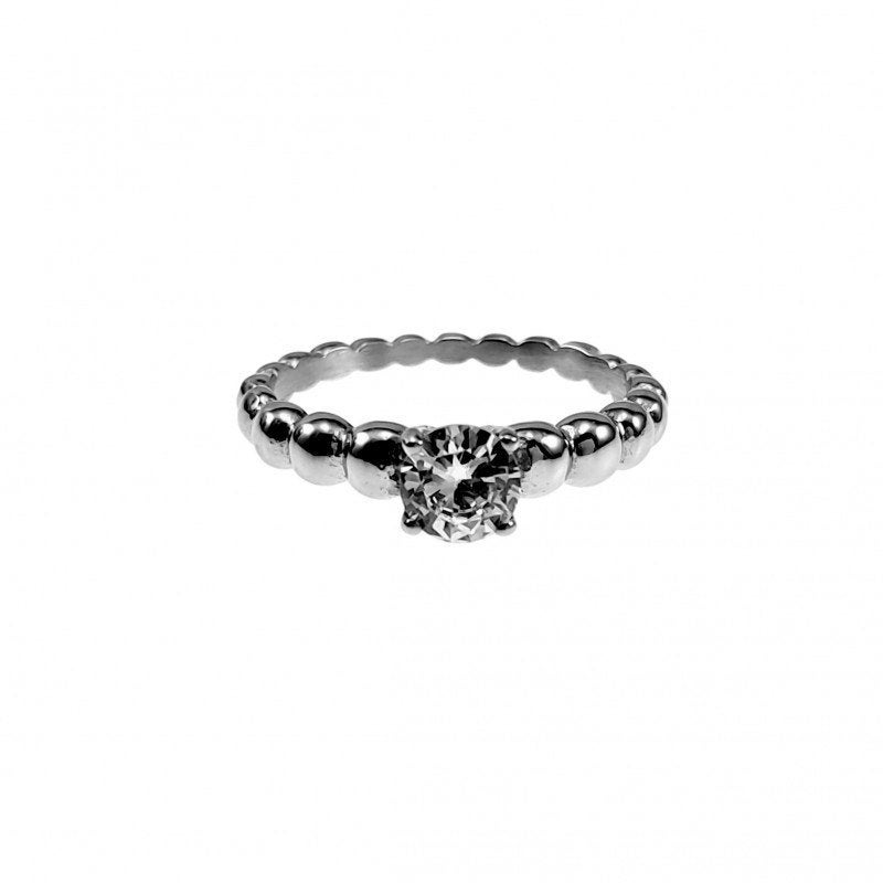 Design-Balls Roestvrij stalen Solitaire Ring - RVS - Dames, Sieraden, Tassen en Uiterlijk, Met kristal, Birgitta-Gracht 33, 6465 EL Kerkrade, Nederland