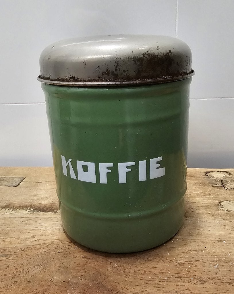OUDE BROCANTE EMAILLE VOORRAADBUS - KOFFIE, Ophalen of Verzenden