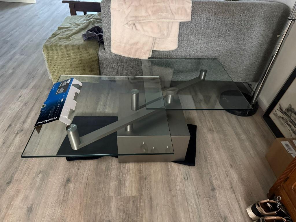 Salontafel metaal/glas, Huis en Inrichting, Tafels | Salontafels, Ophalen, Brutalist, Bauhaus, 100 tot 150 cm, 50 tot 100 cm
