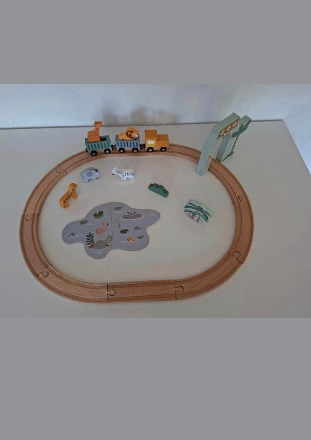 Houten treinbaan met safari dieren, Ophalen of Verzenden