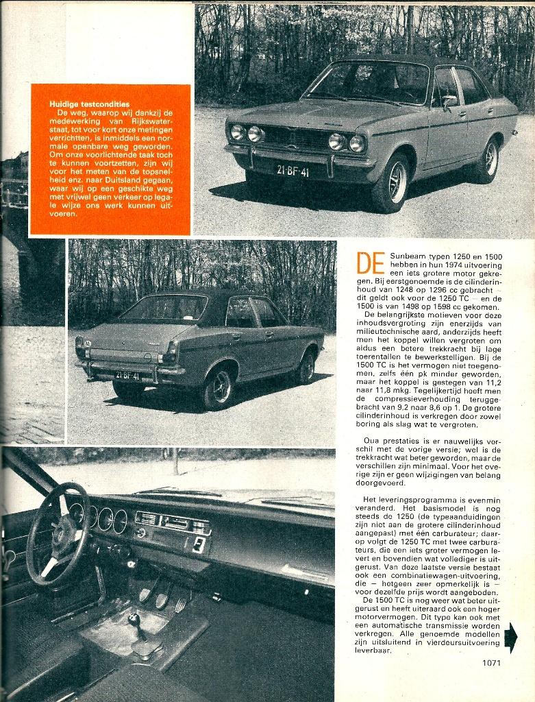 Autokampioen test Sunbeam 1500 TC 1974, Ophalen of Verzenden, Gelezen, Overige merken