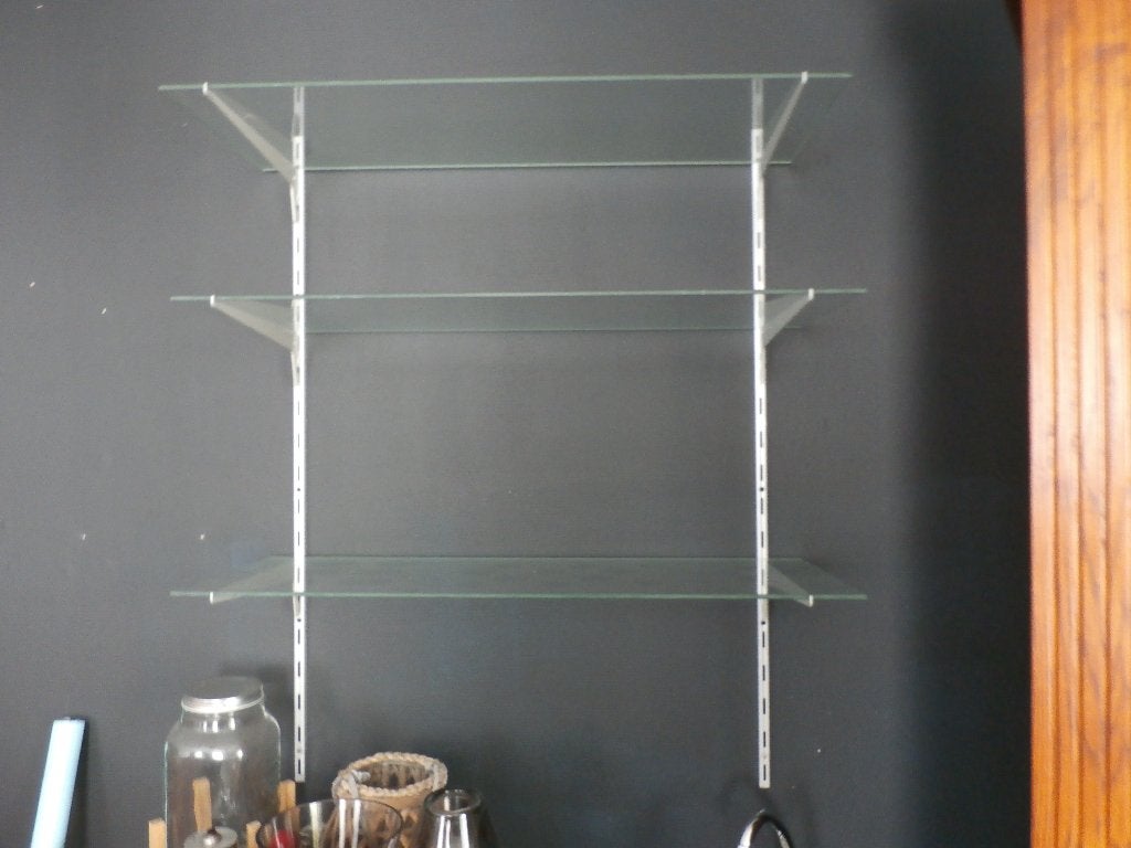 Glazen legplanken met steunen, Ophalen, Zilver, Zo goed als nieuw, Glas