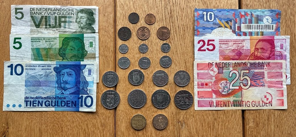 Setje oud Nederlands guldens (biljetten en munten) 1, Ophalen, 25 gulden, Setje