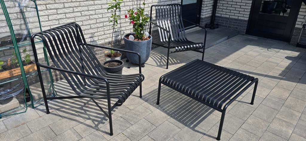 Eén Hay palissade tuinstoel High fauteuil met salontafel, Ophalen, Zo goed als nieuw, Metaal