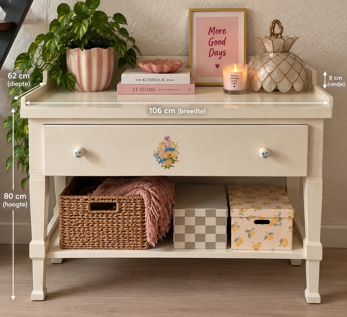 Vintage commode met emaille waskommen, Ophalen