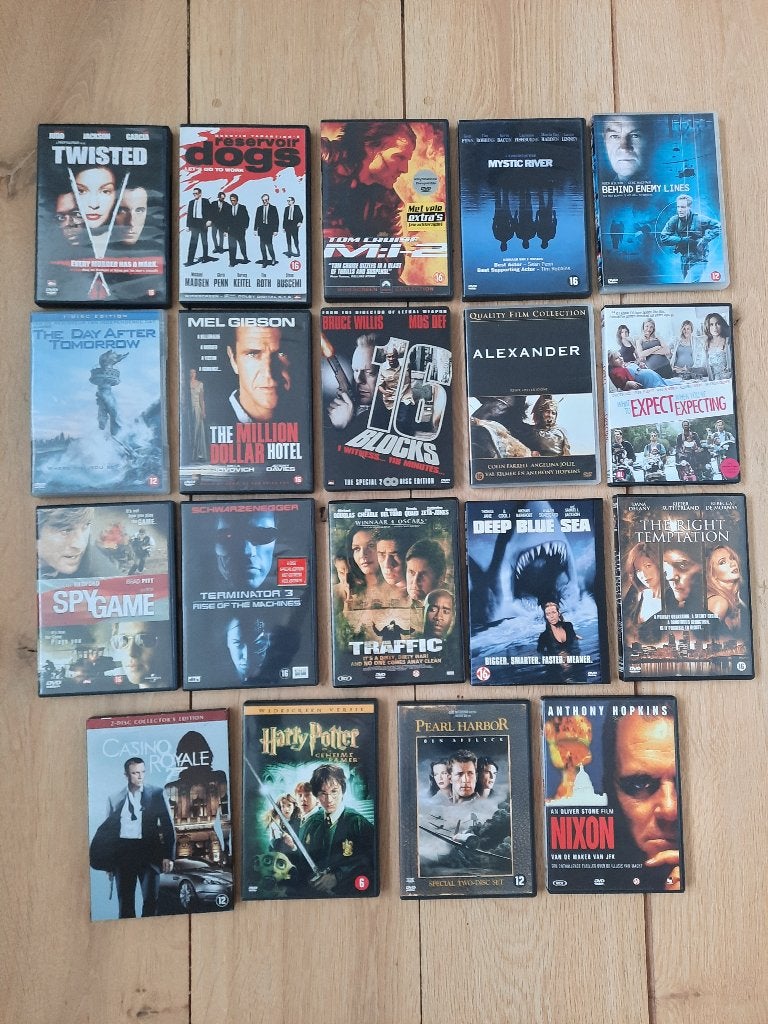 19 DVD's (setprijs) o.a. Spy Game, Pearl Harbor, Terminator3, Vanaf 16 jaar, Ophalen of Verzenden, Zo goed als nieuw, Overige genres