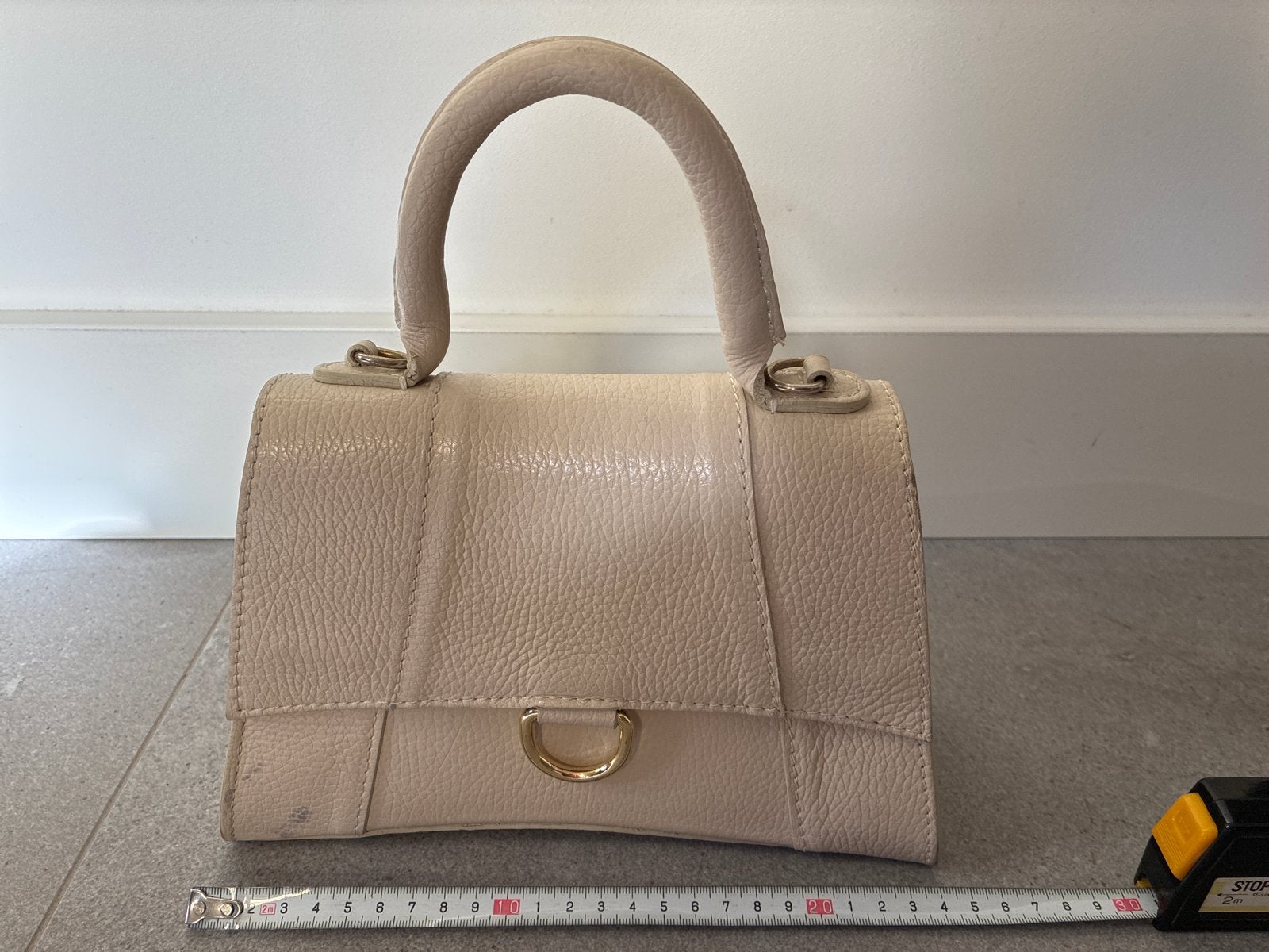 Crèmekleurige lederen handtas met afneembare schouderband, Ophalen of Verzenden, Gebruikt, Beige, Handtas