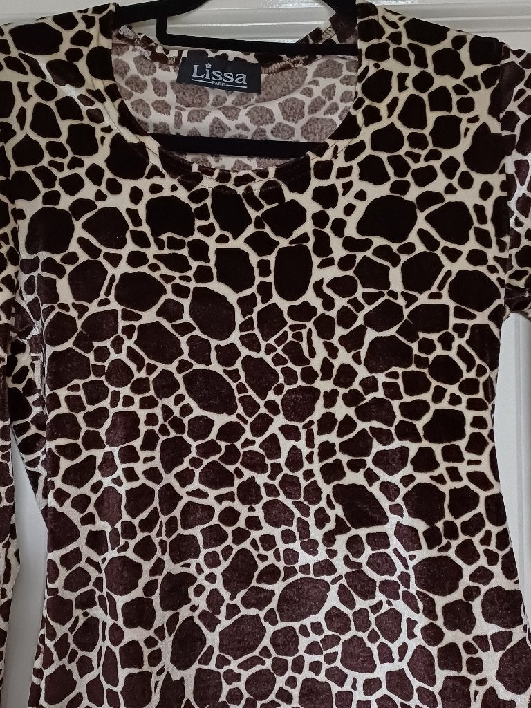 Dunne trui bruin koeien print velours 34 36 XS S ( Jool ), Kleding | Dames, Bruin, Ophalen of Verzenden, Zo goed als nieuw, Maat 34 (XS) of kleiner