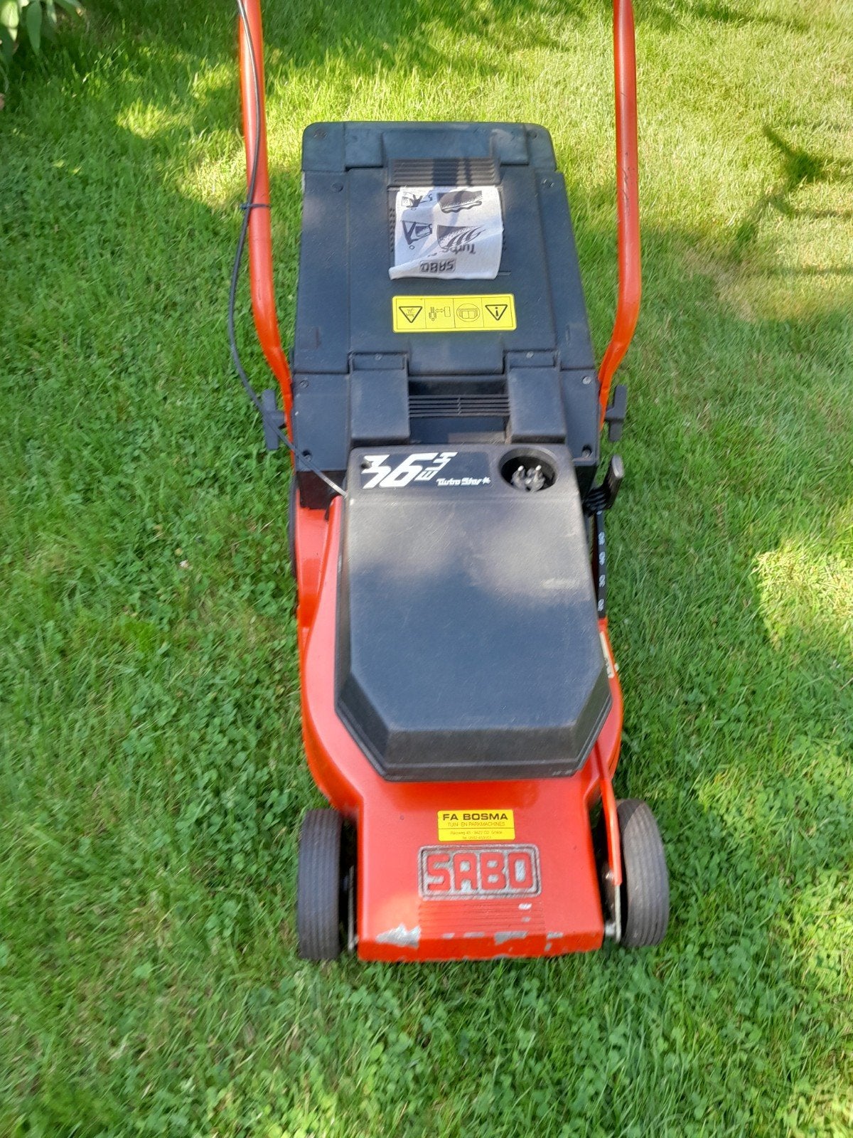 Elektrische Sabo 36 ELH, Tuin en Terras, Grasmaaiers, Cirkelmaaier, Gebruikt, Elektrische grasmaaier, Opvangzak