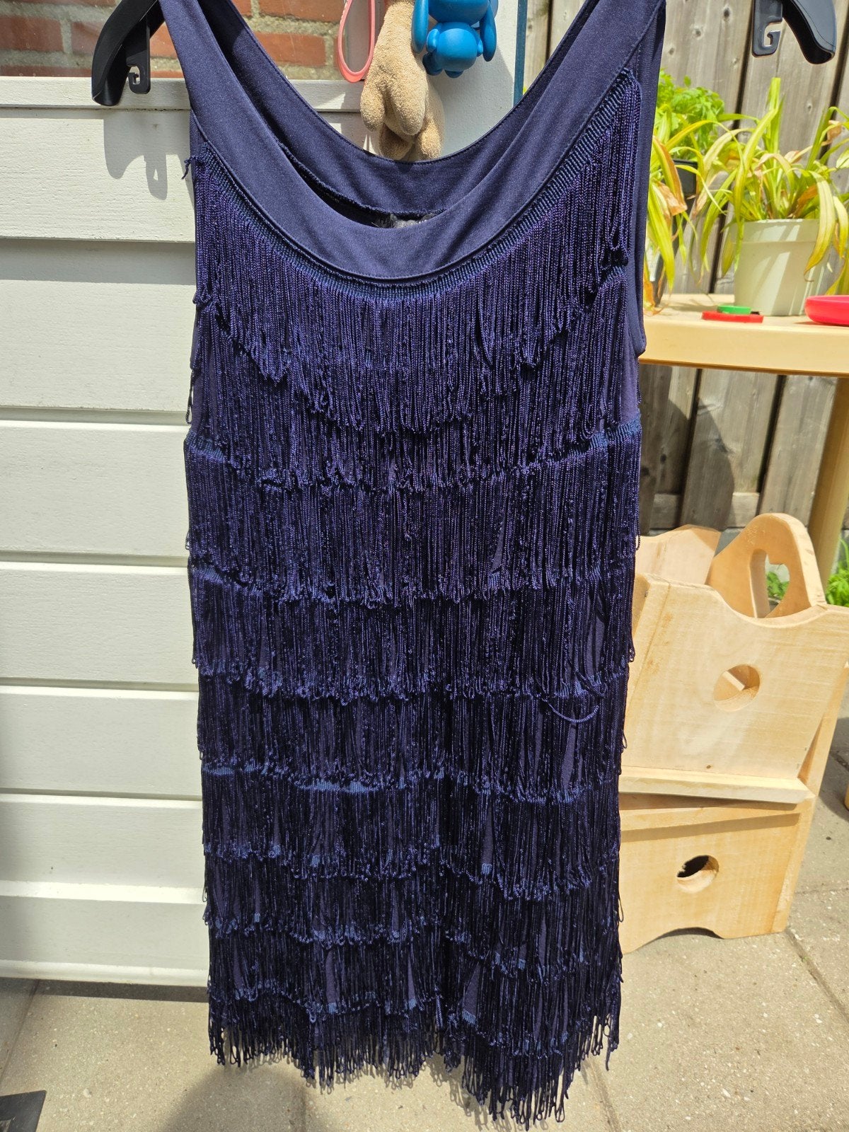 H&M Flapper Jurk met Franjes - Maat S, H&M, Blauw, Ophalen of Verzenden, Knielengte