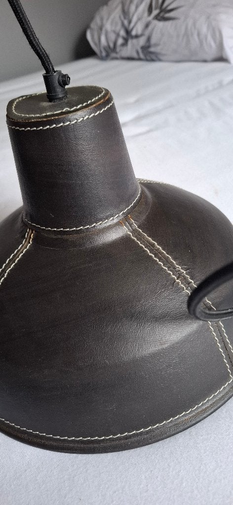 4 hanglampen met lederlook, Ophalen, Overige materialen, Gebruikt, E27 (groot)