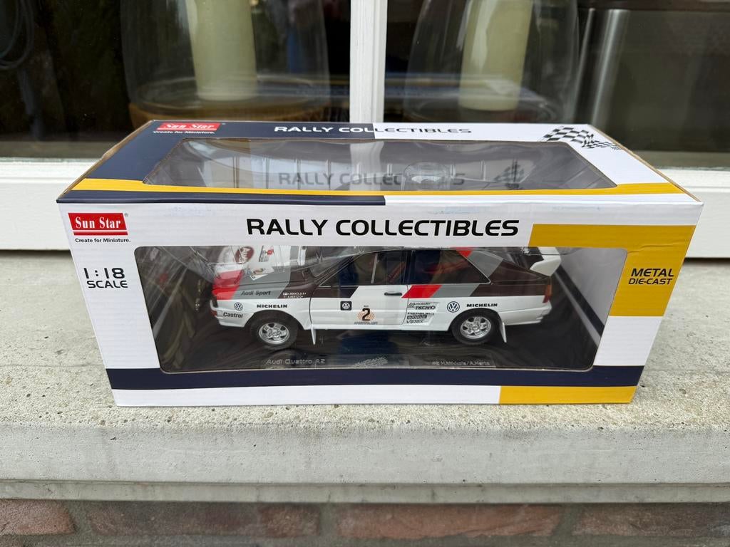 1:18 Audi Quattro A2 #2 Mikkola Rally Argentina 1983 Sunstar, Hobby en Vrije tijd, Modelauto's | 1:18, Rua Luis G. Gomes No 14, Edif. Keng Sau 2 Andar F, Macau