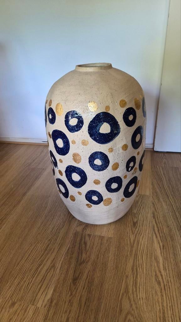 Decoratieve vaas met blauwe en gouden stippen, Ophalen of Verzenden