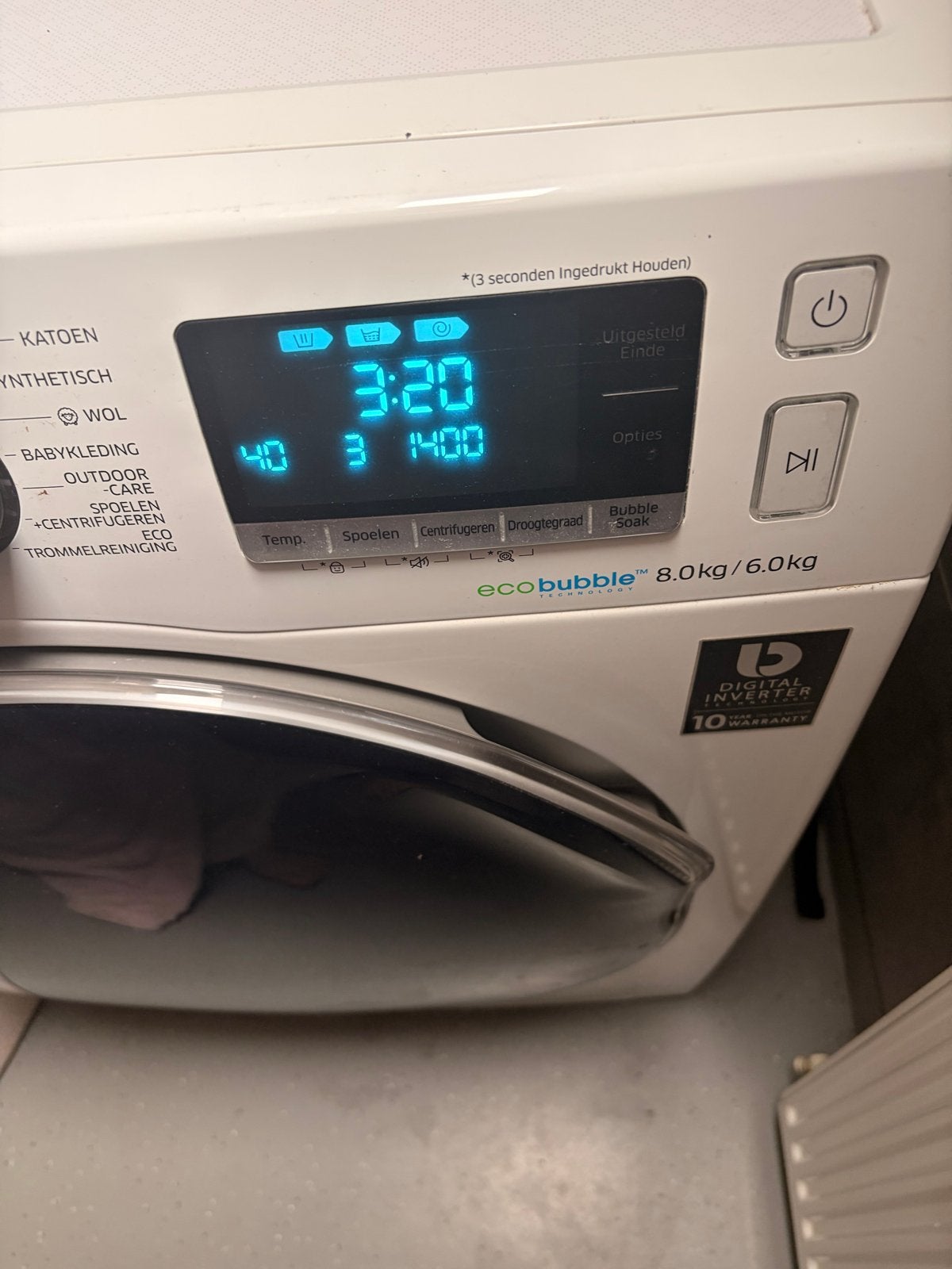 Samsung EcoBubble Wasmachine 8kg/6kg Digital Inverter, Ophalen, 1200 tot 1600 toeren, Gebruikt, 8 tot 10 kg