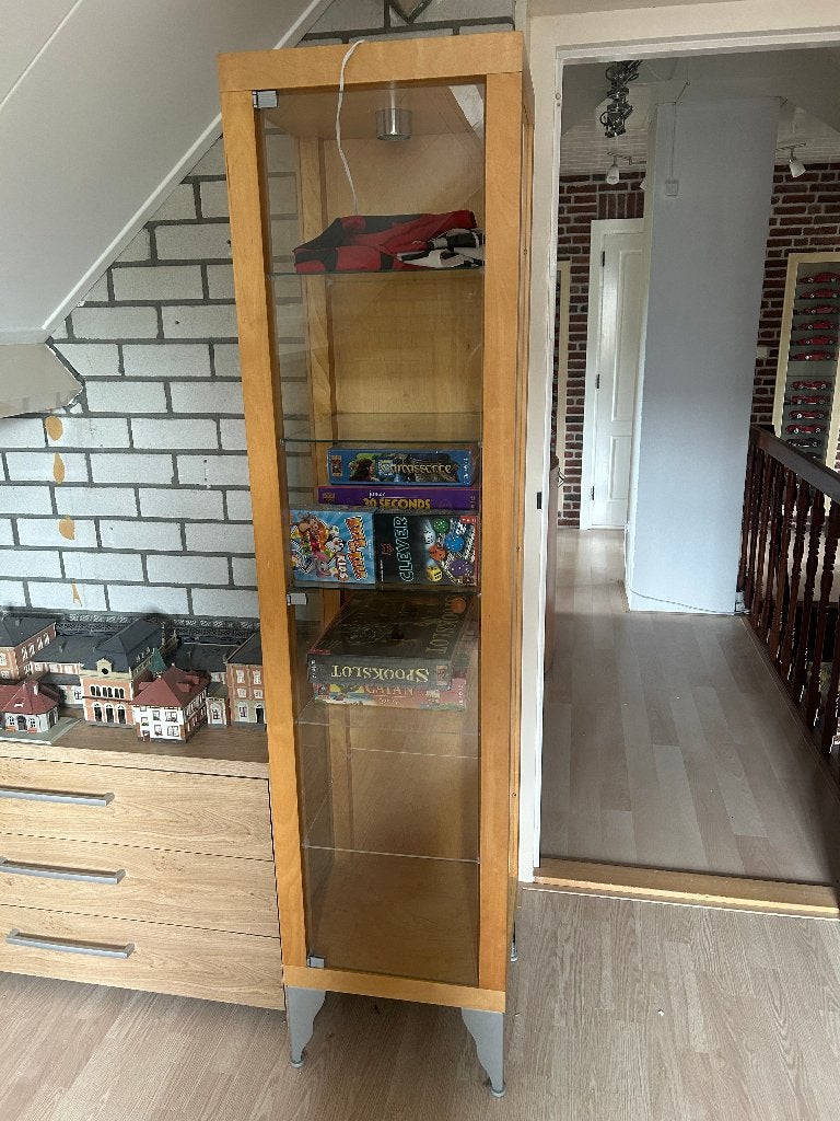 Staande vitrine hout glas poten 45brx40dpx189hg, verlichting, Ophalen, Minder dan 50 cm, Met deur(en), Glas
