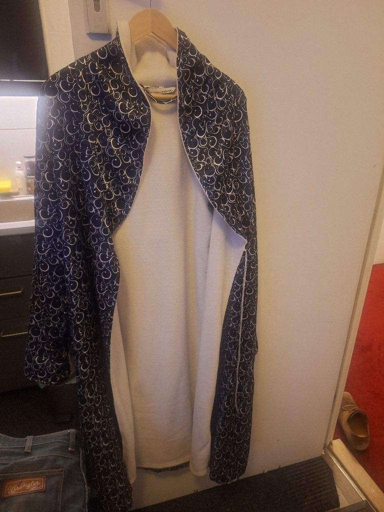 Chique zijden blauw/witte heren badjas, maat L/54, Ophalen of Verzenden, Maat 52/54 (L), Blauw
