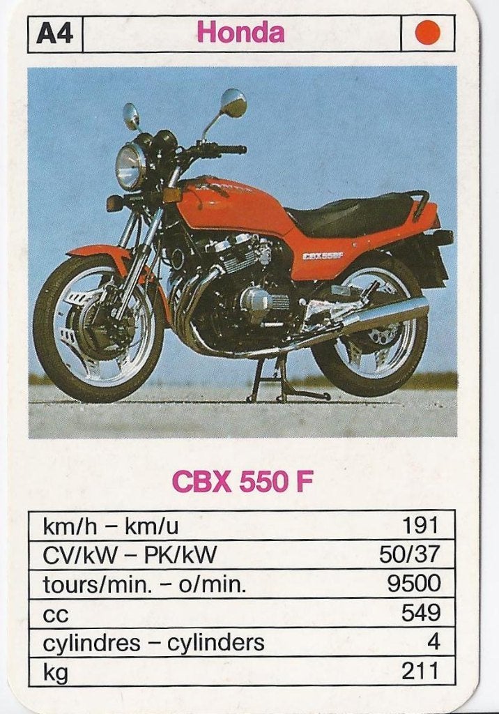 Mot2631 motorkaartje a4 honda cbx 550 f, Ophalen of Verzenden, Zo goed als nieuw, Auto's