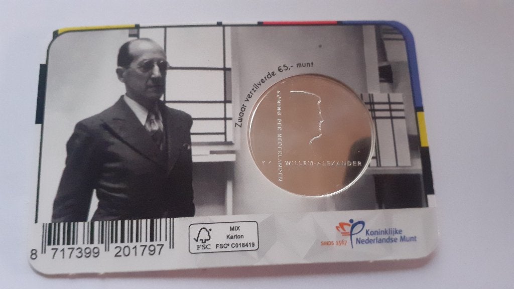 Piet Mondriaan vijfje in de originele Coincard, Ophalen of Verzenden, Koningin Beatrix, Overige waardes, Setje