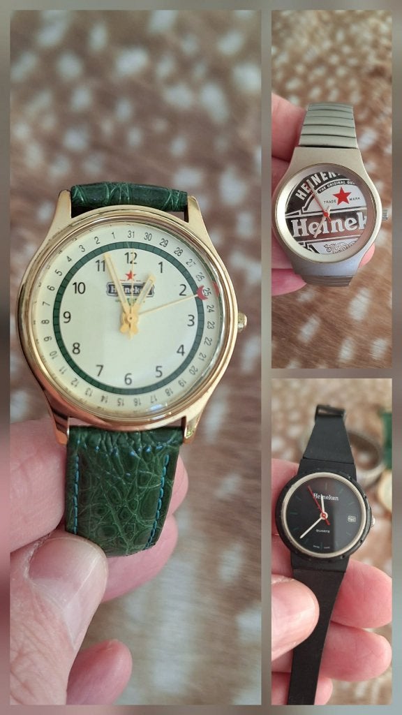 3 vintage promotie, reclame Heineken horloges️️️⌚️, Verzamelen, Merken en Reclamevoorwerpen, Gebruikt, Gebruiksvoorwerp, ., Ophalen of Verzenden