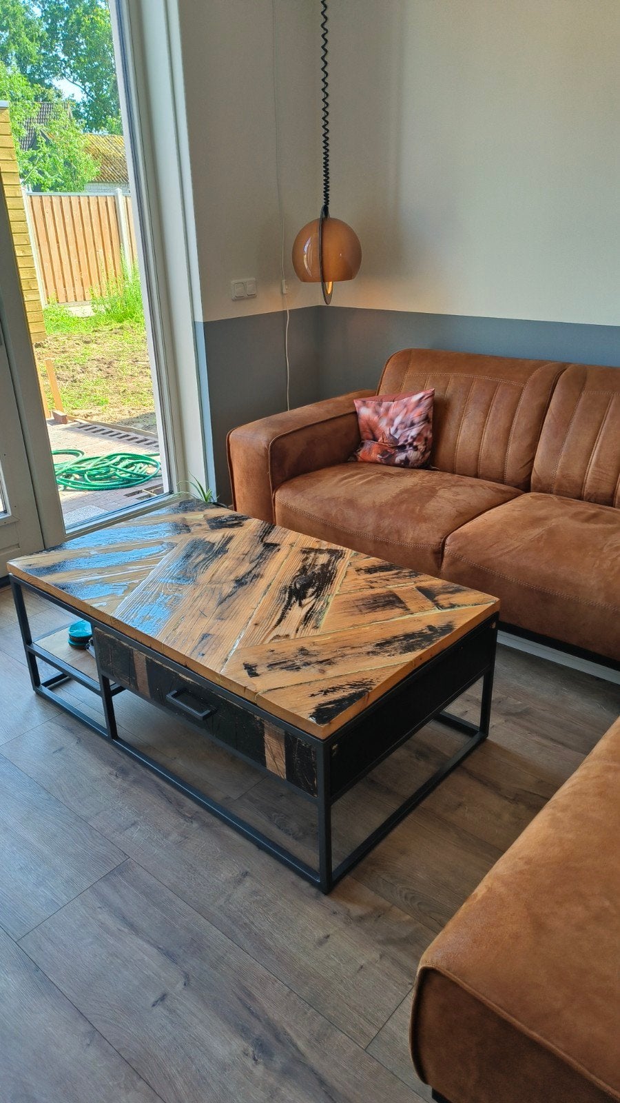 Salontafel van steigerhout en metaal, 100 tot 150 cm, 50 tot 100 cm, Minder dan 50 cm, Rechthoekig